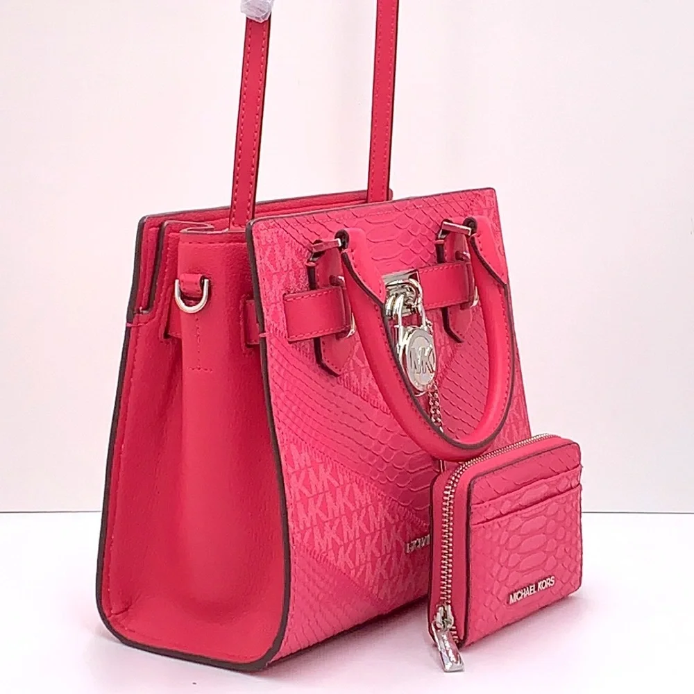 Michael Kors Hamilton Small Satchel & Medium zip around card case electric Pink